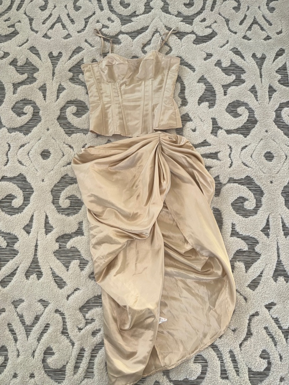 PrettyLittleThing Champagne Satin Corset & Draped Skirt Set